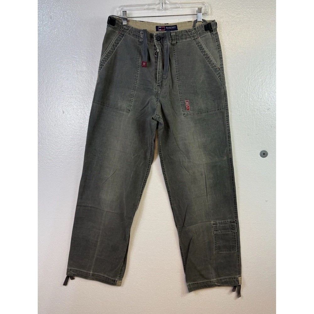 Vintage Bugle Boy Jeans Mens 34x32 Gray‎ Utility Baggy Skater 90s Y2K Drawstring